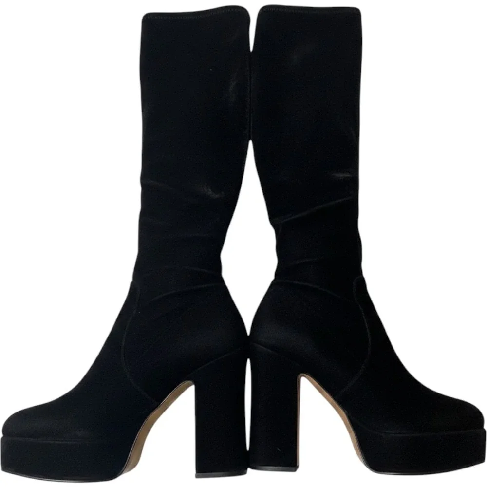 Joyce Azria Black Velvet Over The Knee Platform Block Heel Boots Womens 8.5M